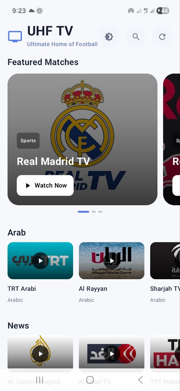 UHF TV App Screenshot - Live Football Streaming
